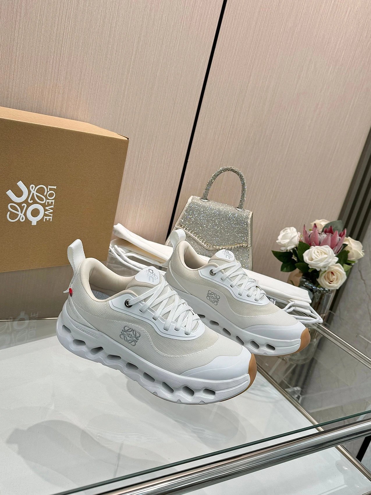 Loewe Women Mesh Sneakers White Lightweight Running Shoes
