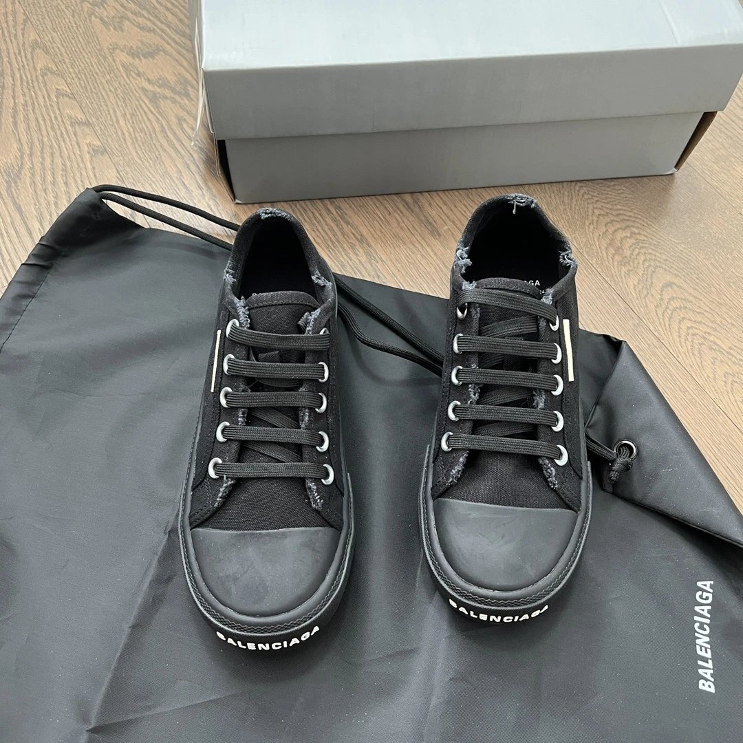 Balenciaga Black Canvas Distressed Low Top Sneakers Shoes
