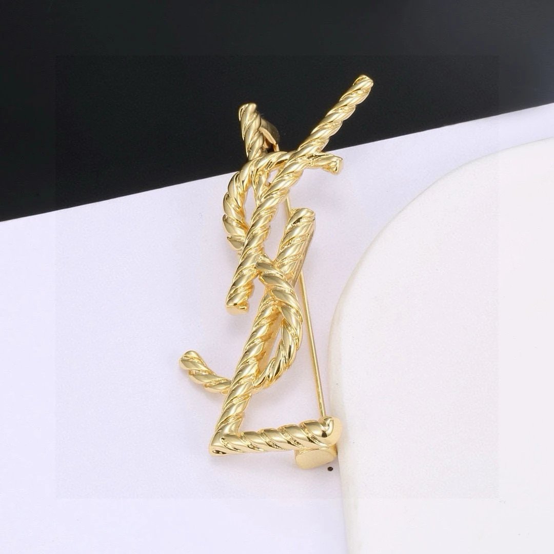 Saint Laurent Gold Rope Initial Brooch Jewelry Pin