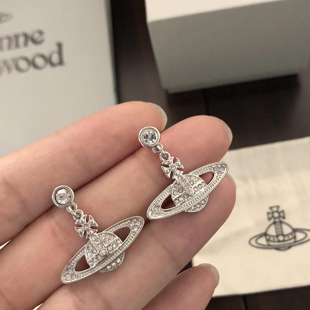 Vivienne Westwood Crystal Saturn Silver Drop Earrings