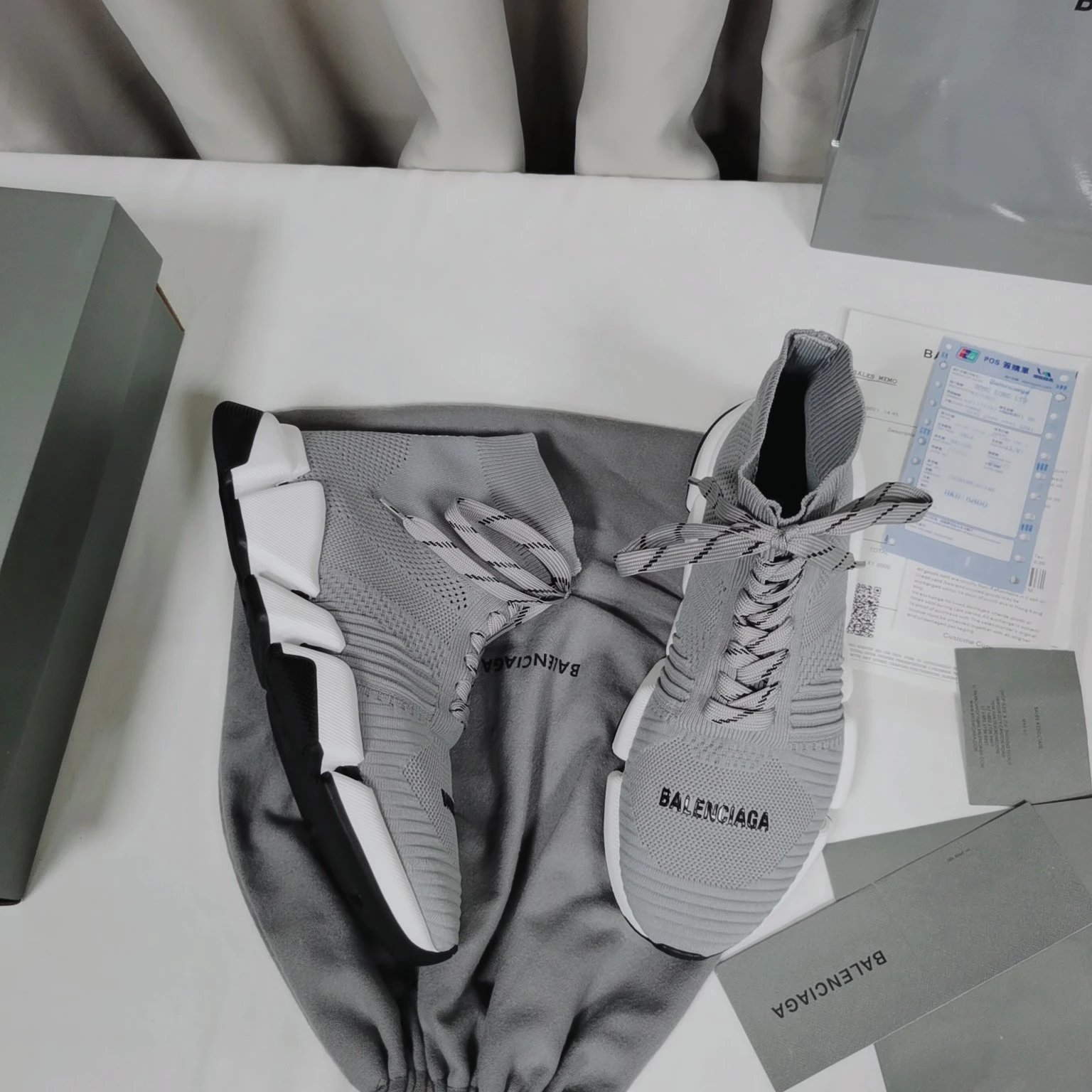 Balenciaga Grey Knit High Top Chunky Sole Sneakers