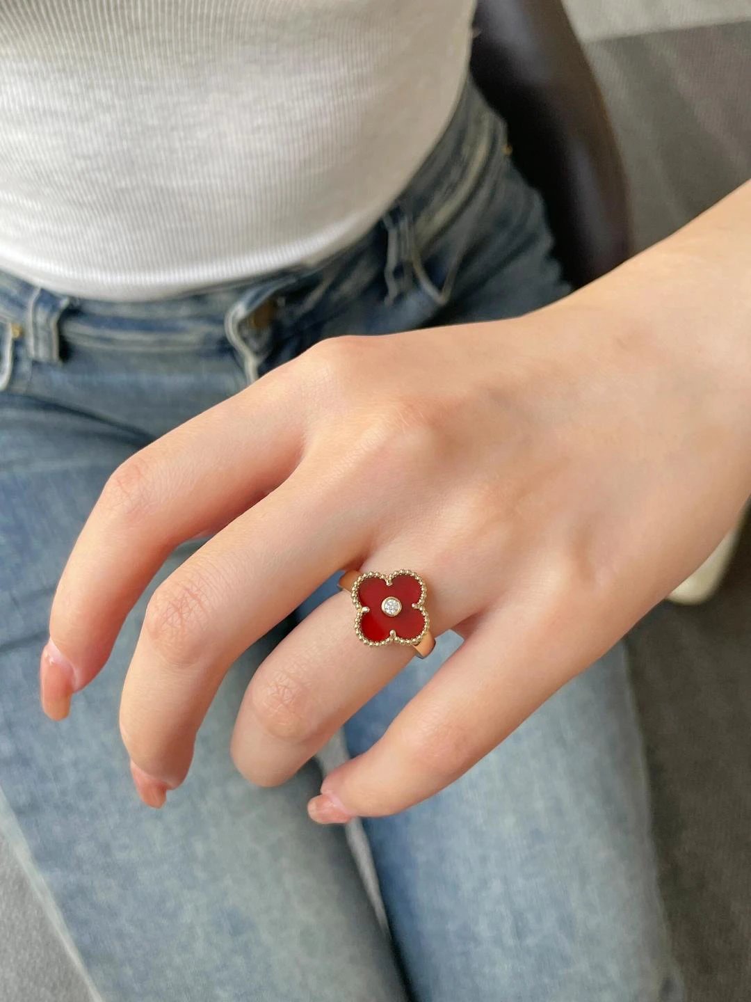Van Cleef Arpels Red Clover Diamond Ring