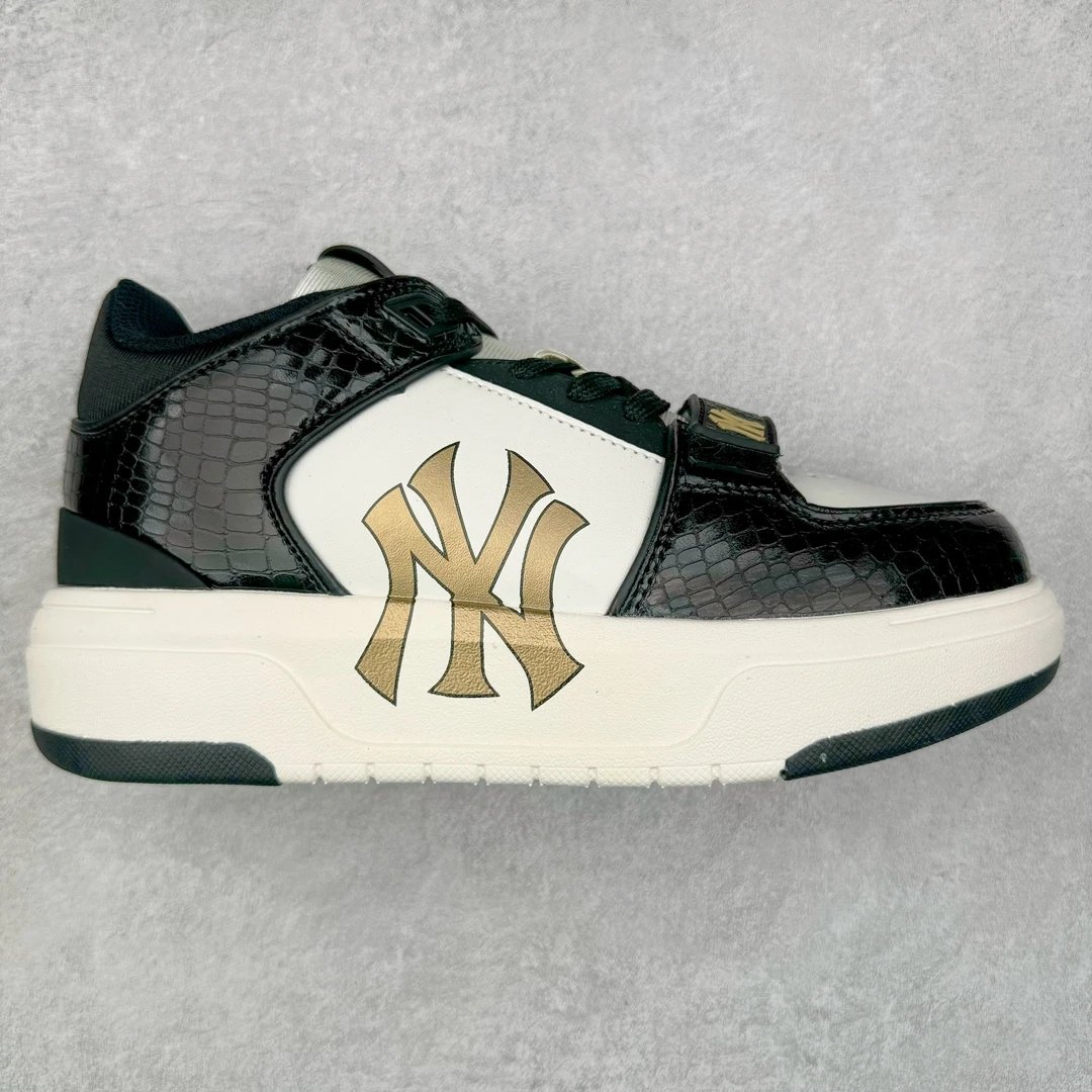 MLB Black White Leather Sneakers Gold Logo Shoes