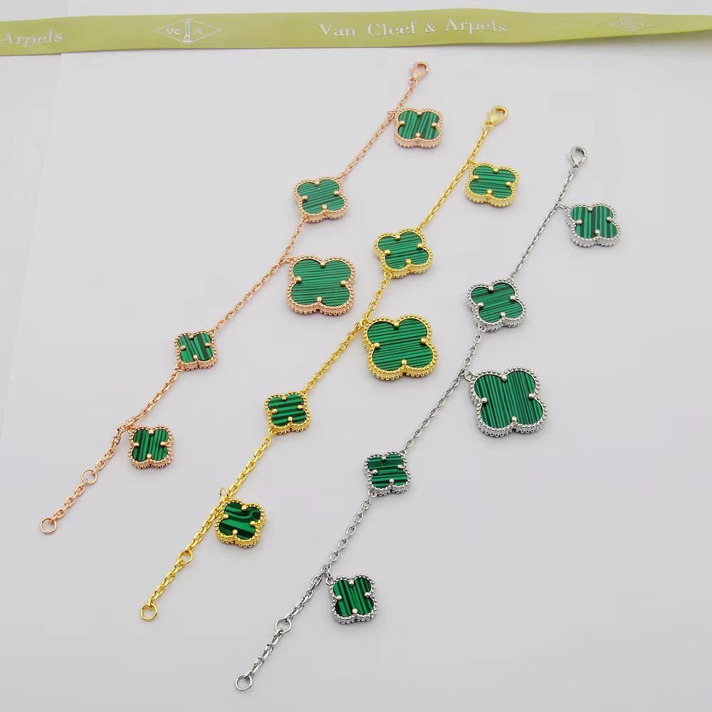 Van Cleef Alhambra Green Malachite Clover Bracelet