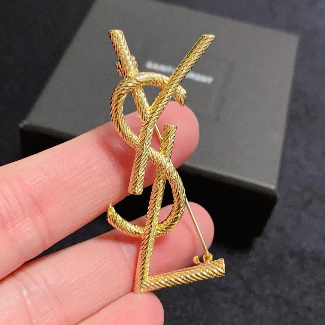 Saint Laurent Gold Rope Logo Brooch Pin