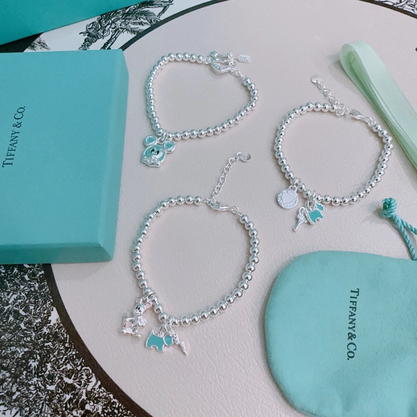 Tiffany & Co Silver Beaded Charm Bracelet Gift