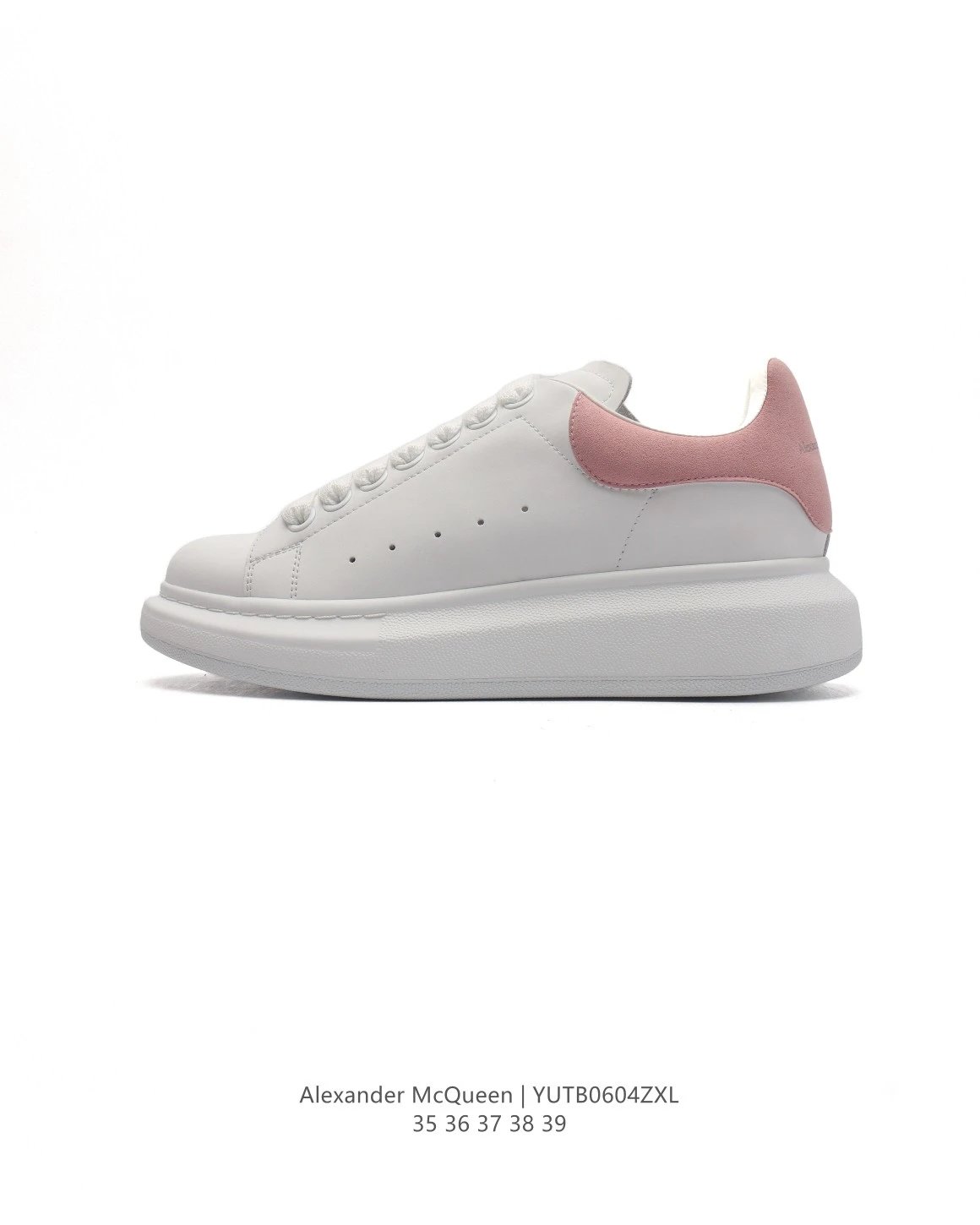 Alexander McQueen White Pink Leather Platform Sneakers