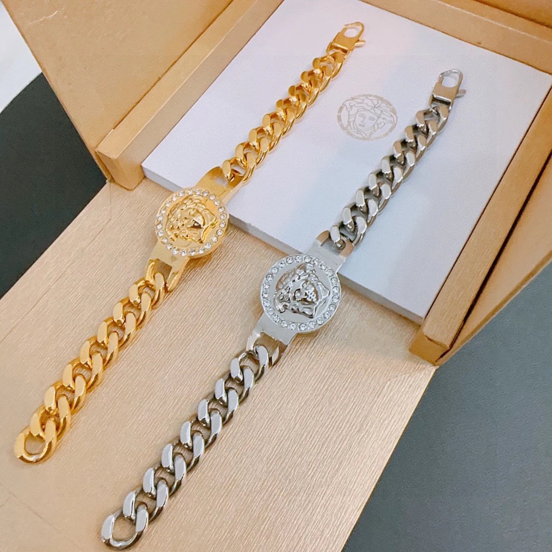 Versace Luxury Chain Crystal Bracelet Gold Silver