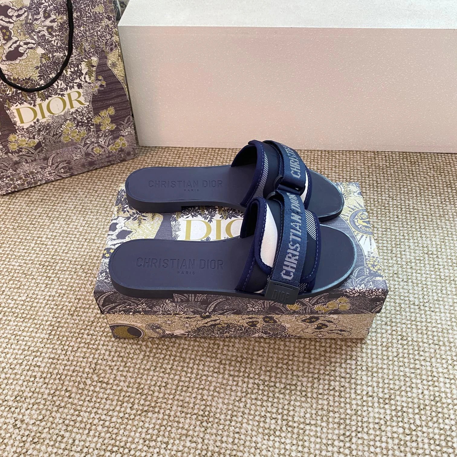 Christian Dior Navy Blue Women’s Slide Sandals Luxury