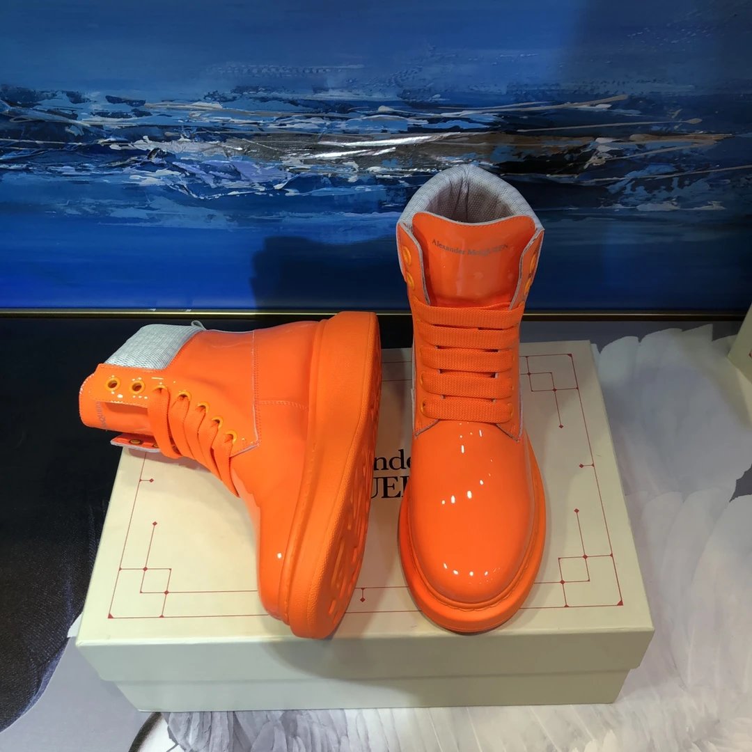 Alexander McQueen Bright Orange Glossy High Top Sneakers