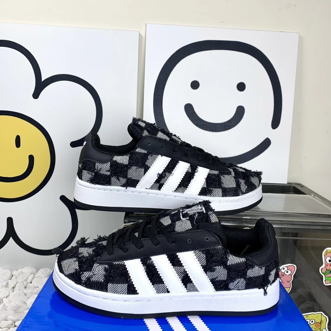 Adidas Plaid Flannel Black White Streetwear Sneakers