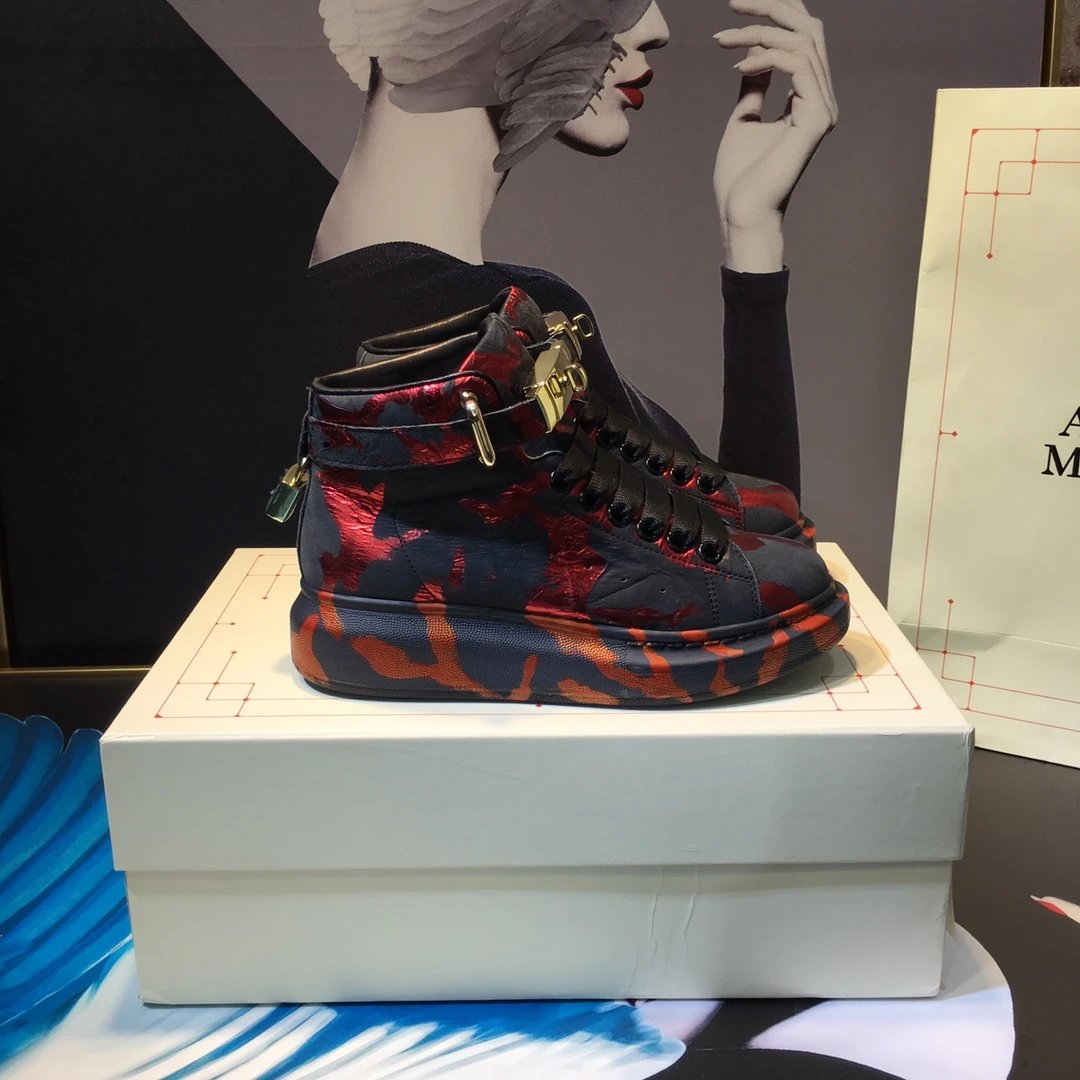 Alexander McQueen Red Navy High Top Sneakers Men