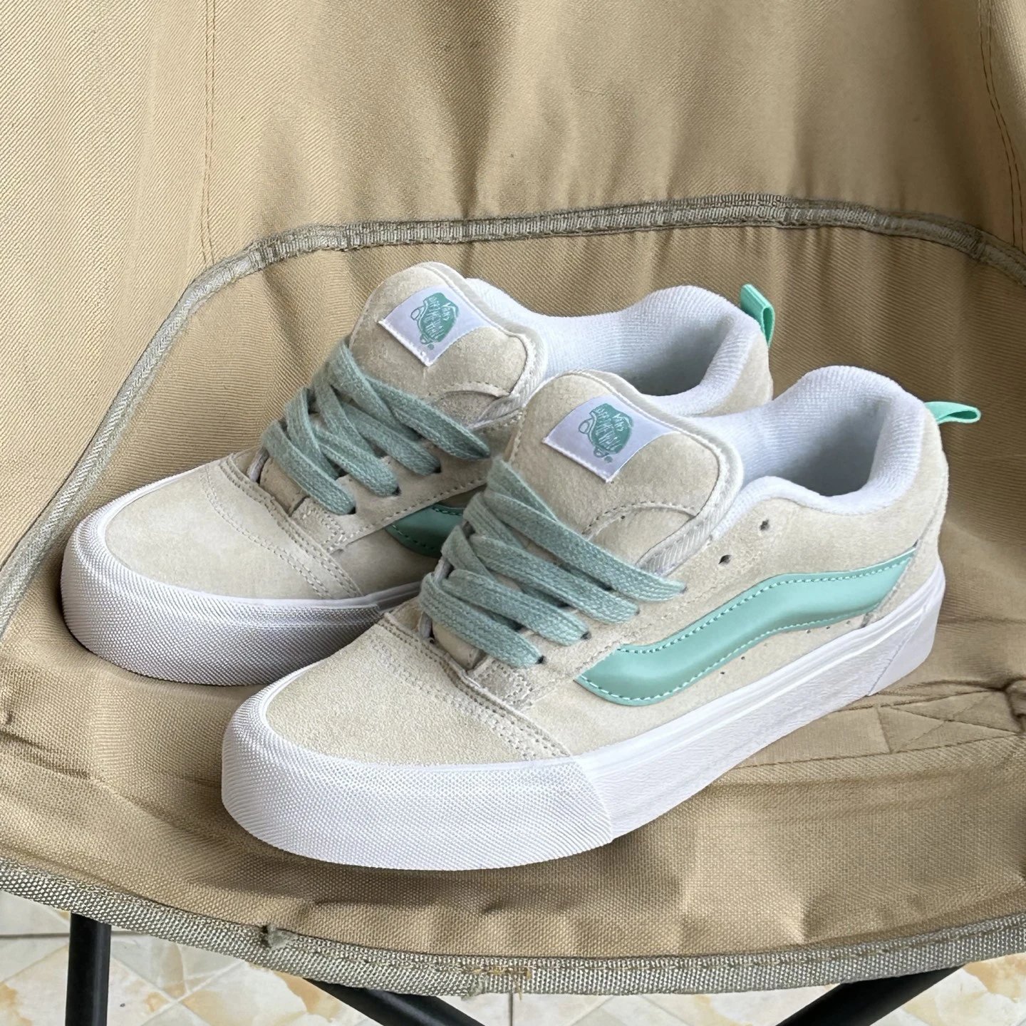 Vans Beige Mint Suede Skate Sneakers