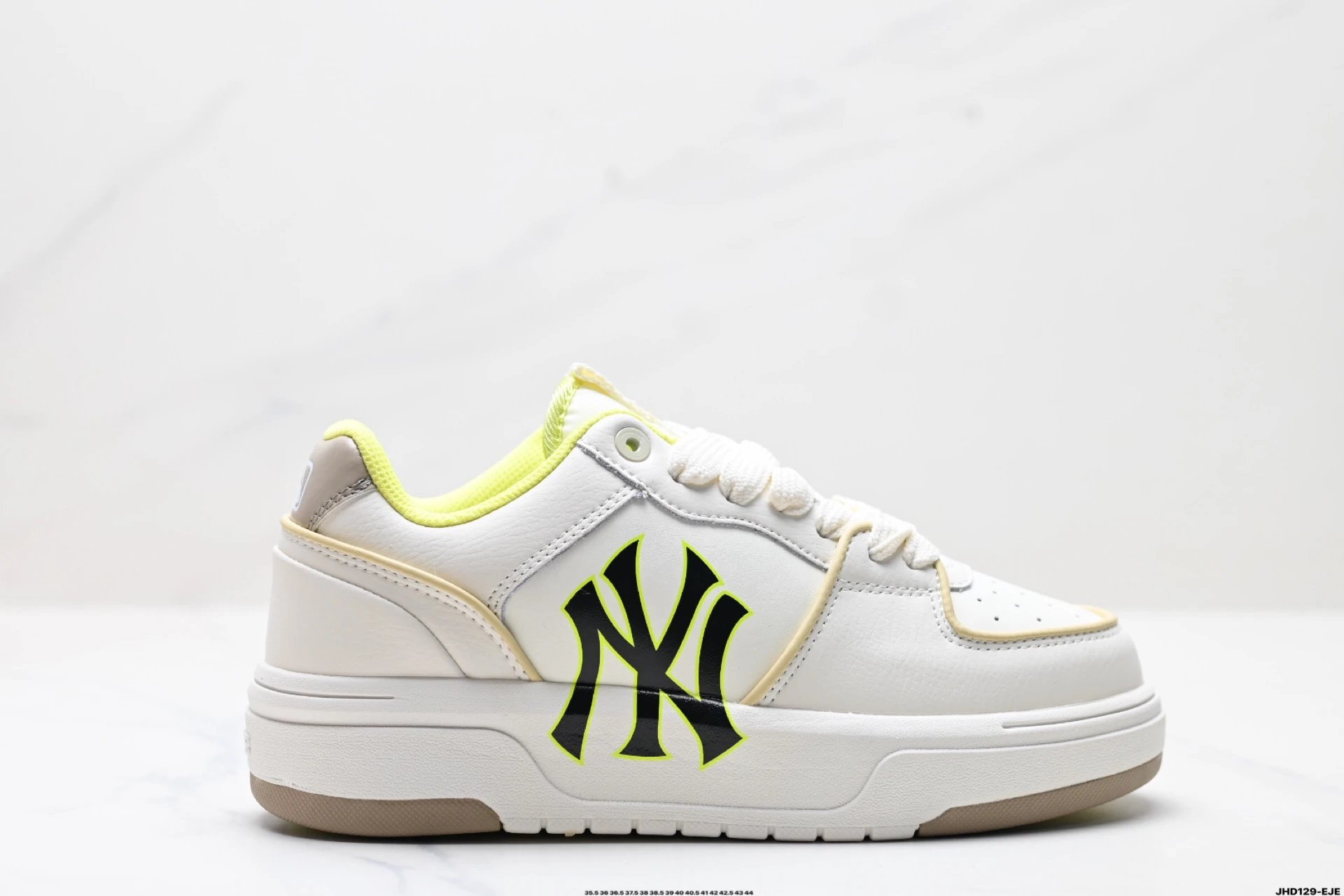 MLB White Leather Sneakers Neon Accent Thick Sole Shoes