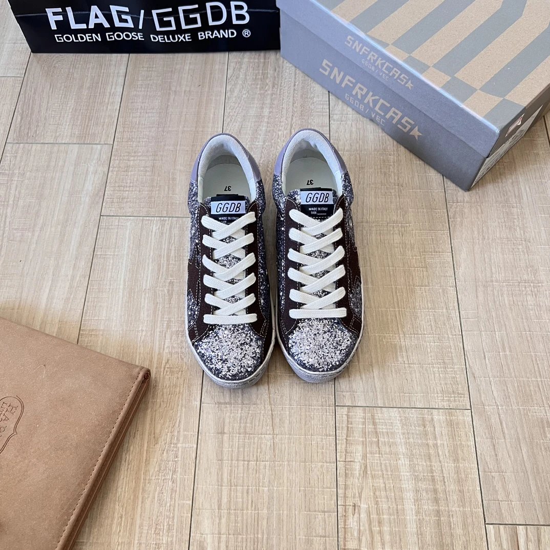 Golden Goose Brown Glitter Sneakers Women Casual Shoes