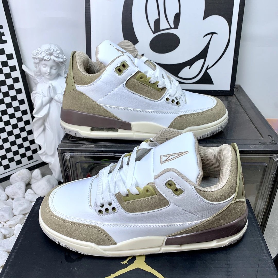 Air Jordan 3 Retro White Beige Suede Casual Sneakers