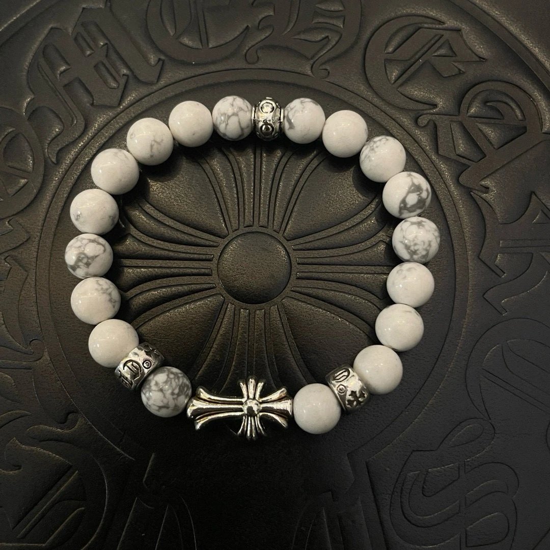 Chrome Hearts White Stone Cross Beaded Bracelet 