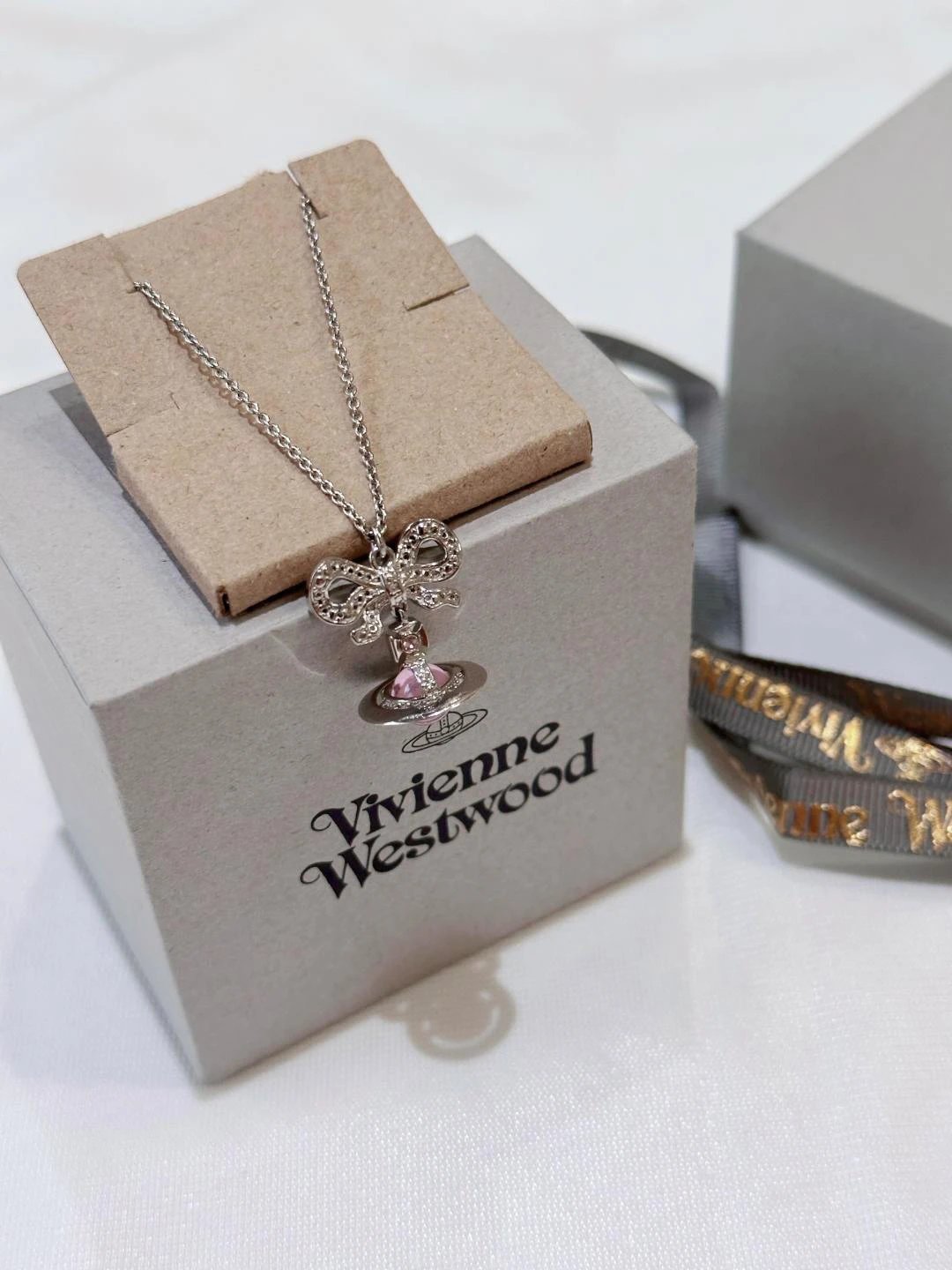 Vivienne Westwood Pink Bow Orb Pendant Necklace