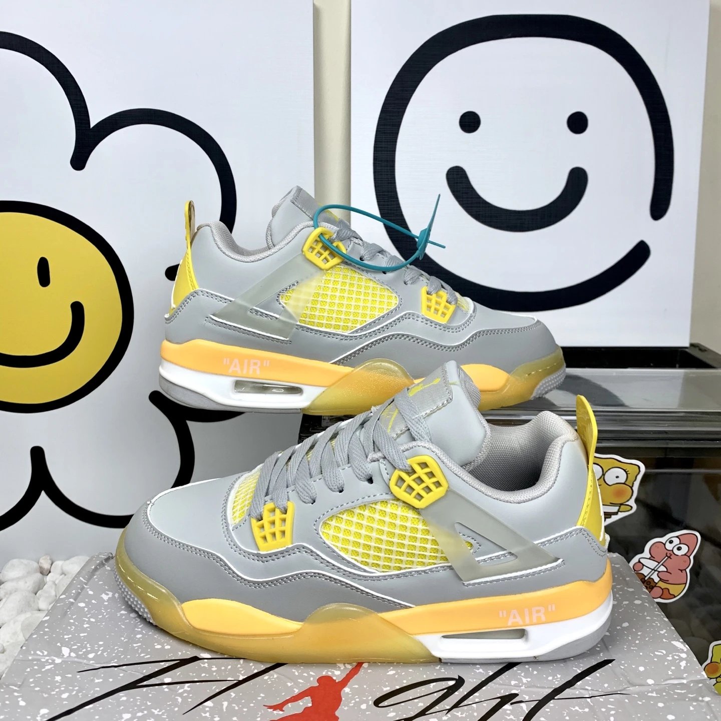 Air Jordan Gray Yellow Mesh Sports Sneakers