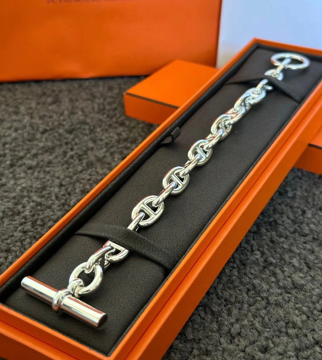Hermes Silver Chain Bracelet T-Bar Unisex Luxury Gift