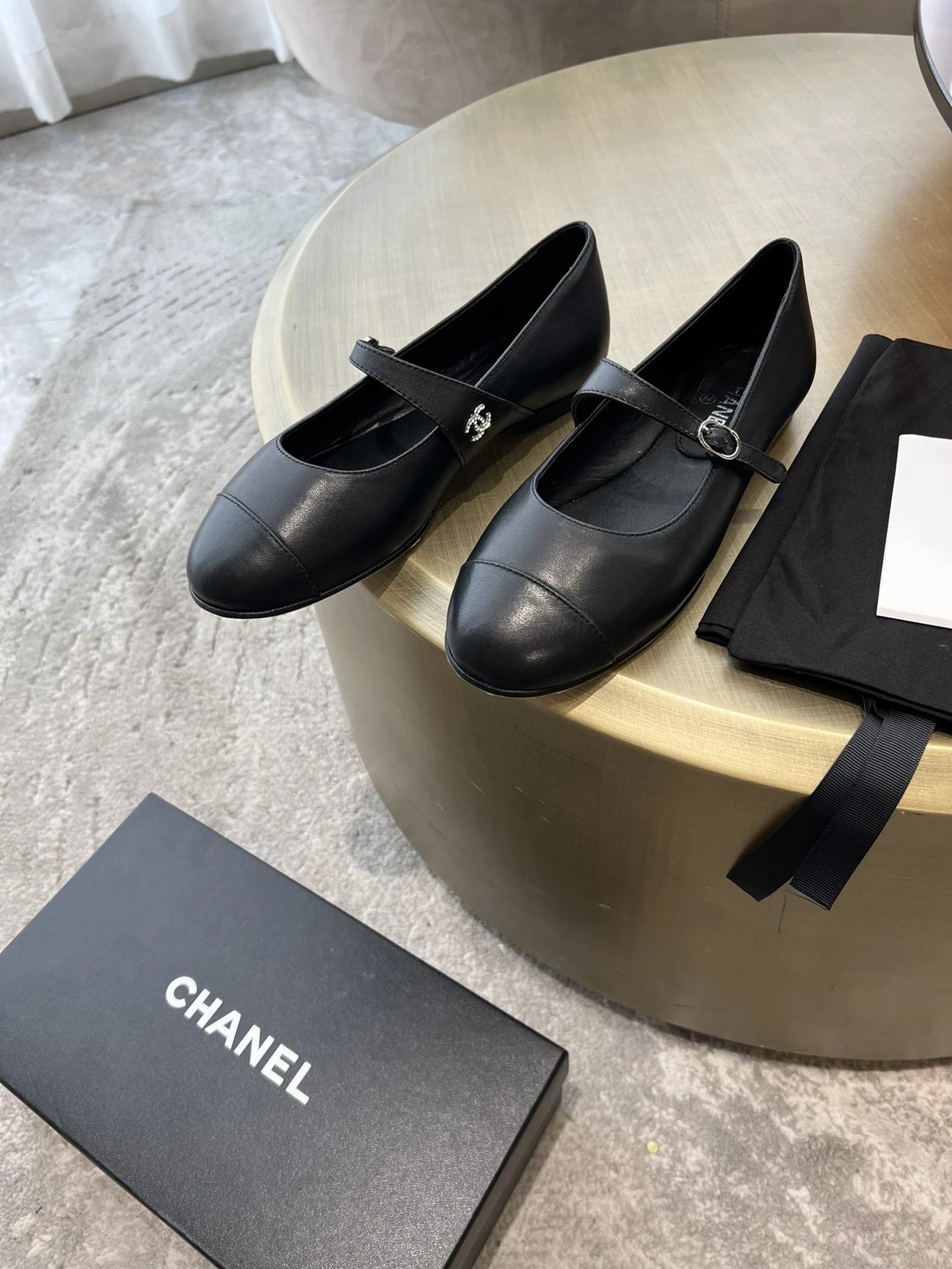 Chanel Black Leather Mary Jane Flats Shoes