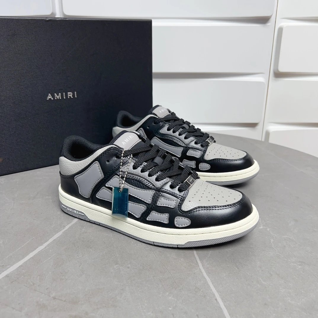 AMIRI Men’s Black Gray Leather Low-Top Sneakers