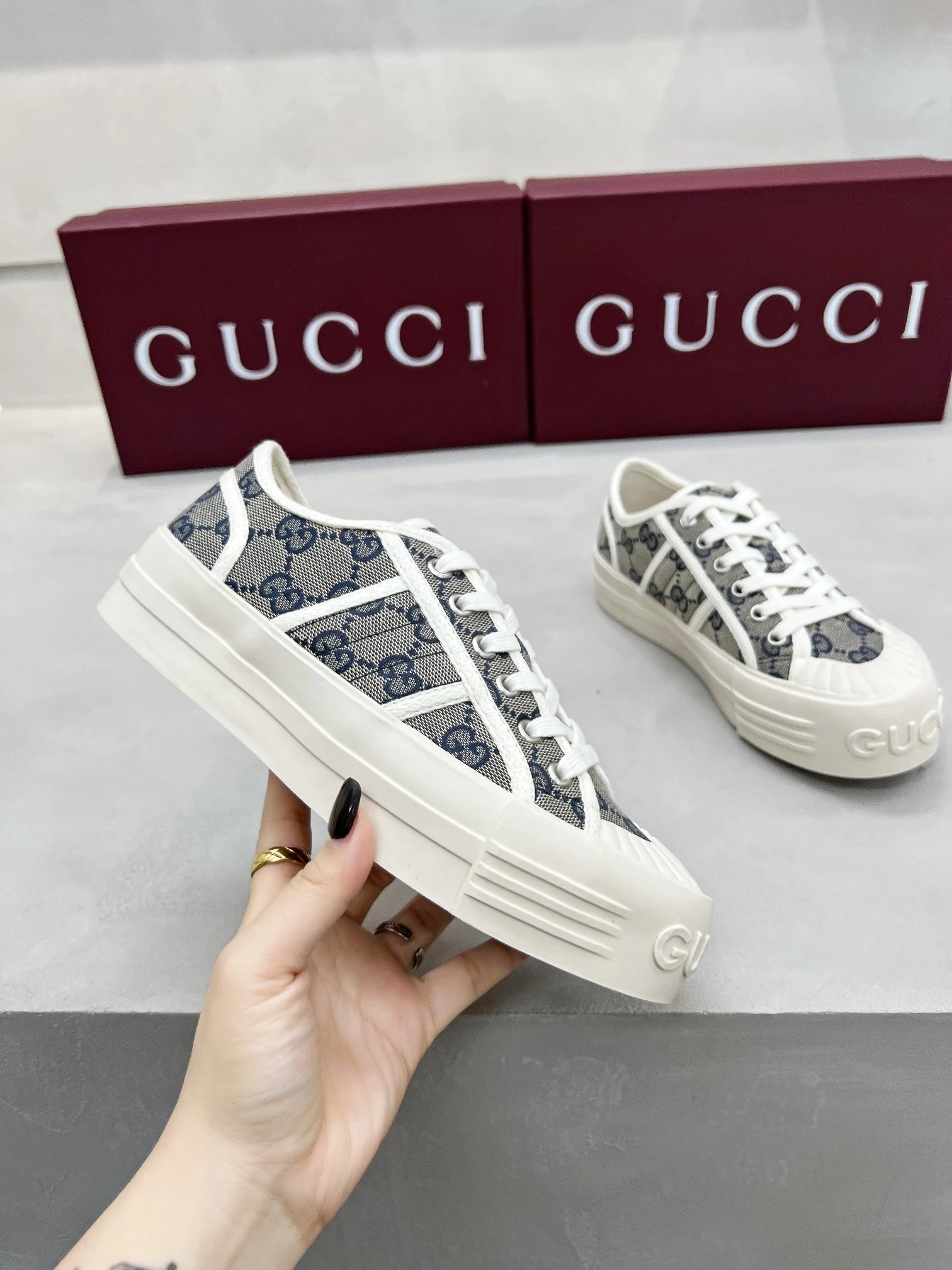Gucci Women Canvas GG Monogram Lace Up Sneakers Shoes