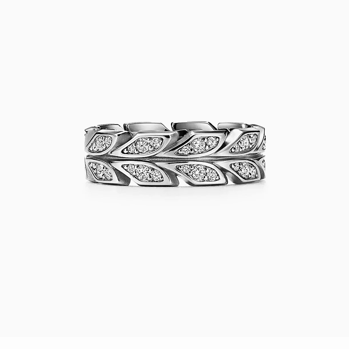 Tiffany Leaf Silver Ring Sparkling Crystal Band Women