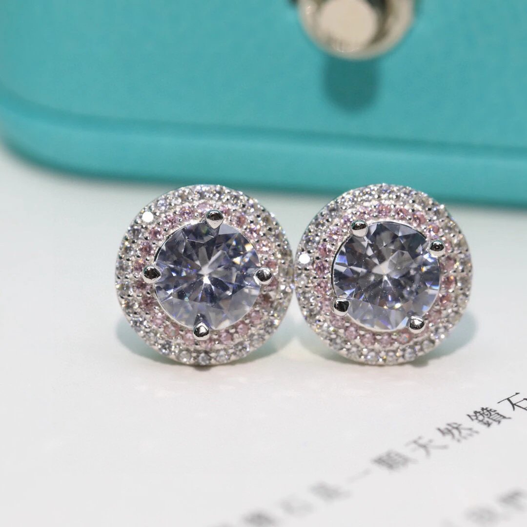 Tiffany Silver Round Halo Crystal Stud Earrings