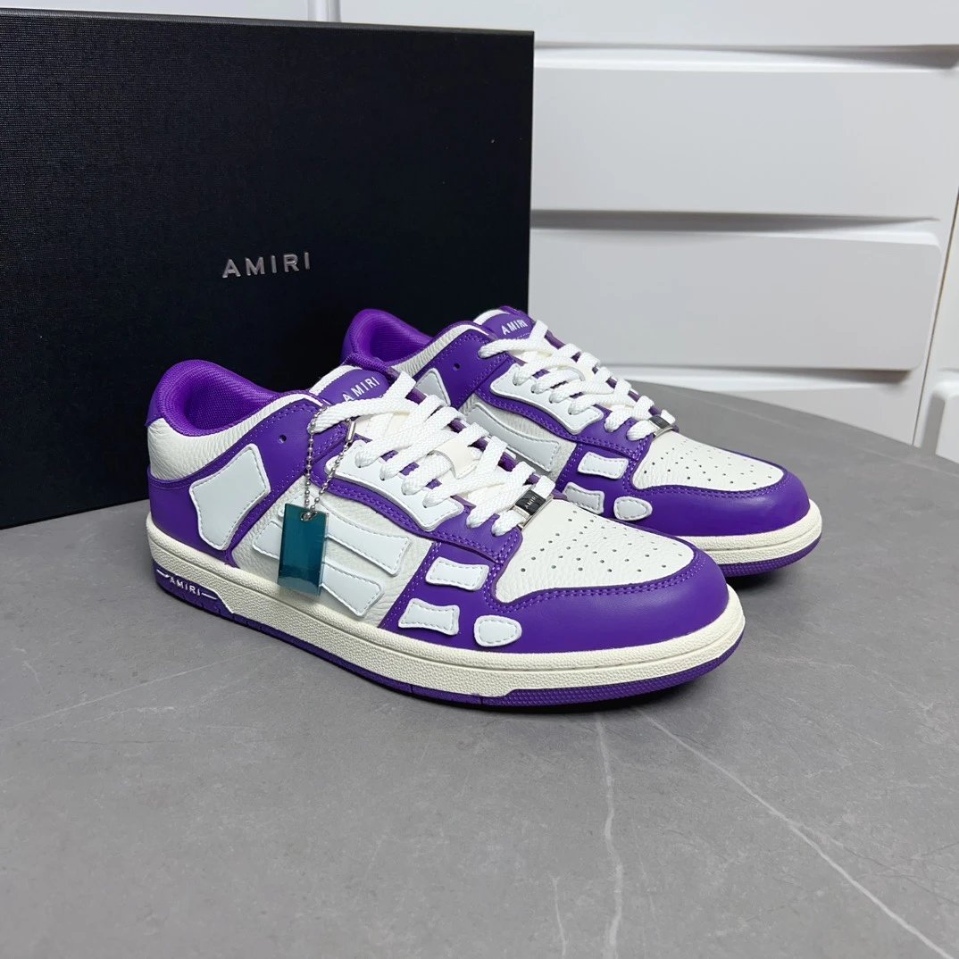 Amiri Purple White Leather Low Top Fashion Sneakers