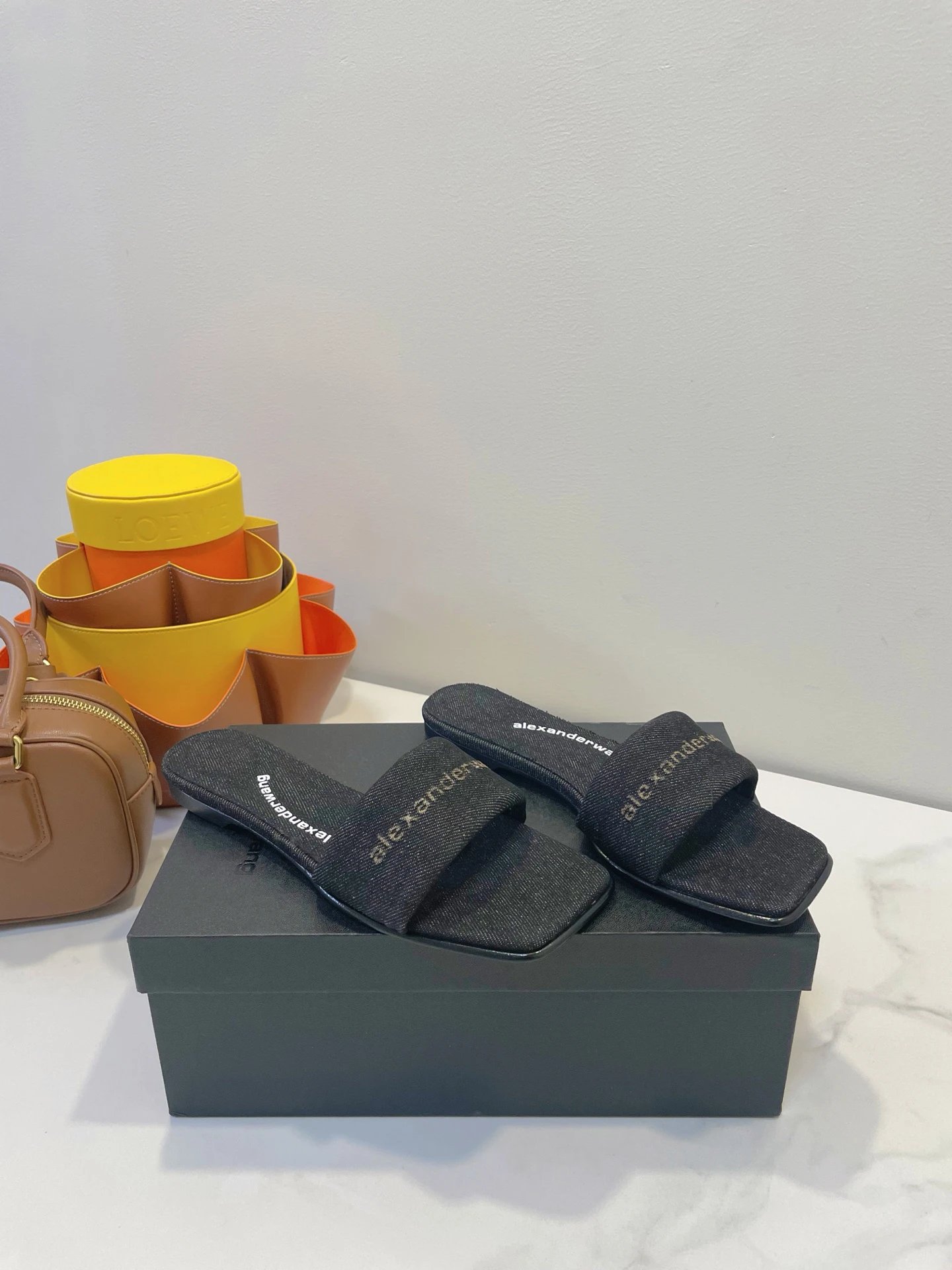 Alexander Wang Black Denim Slide Sandals Women