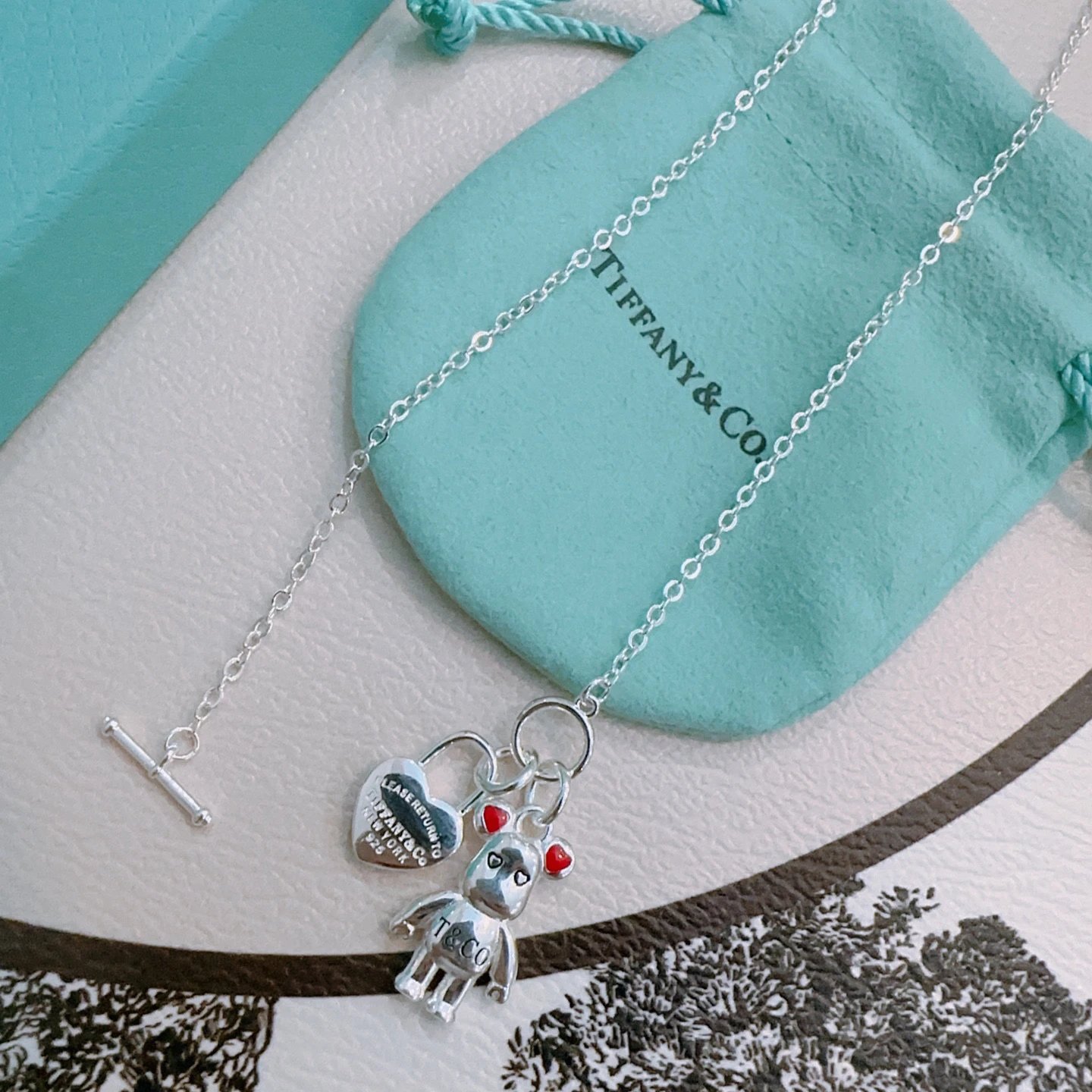 Tiffany Silver Heart Bear Charm Necklace