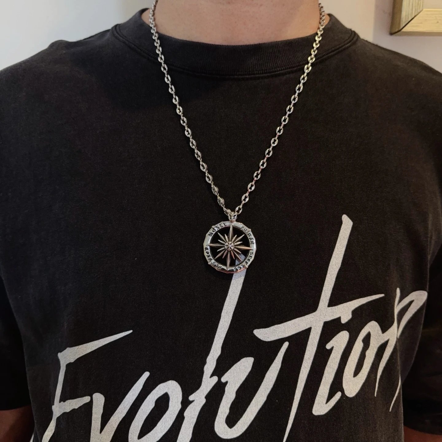 Chrome Hearts Compass Pendant Silver Necklace Men Jewelry