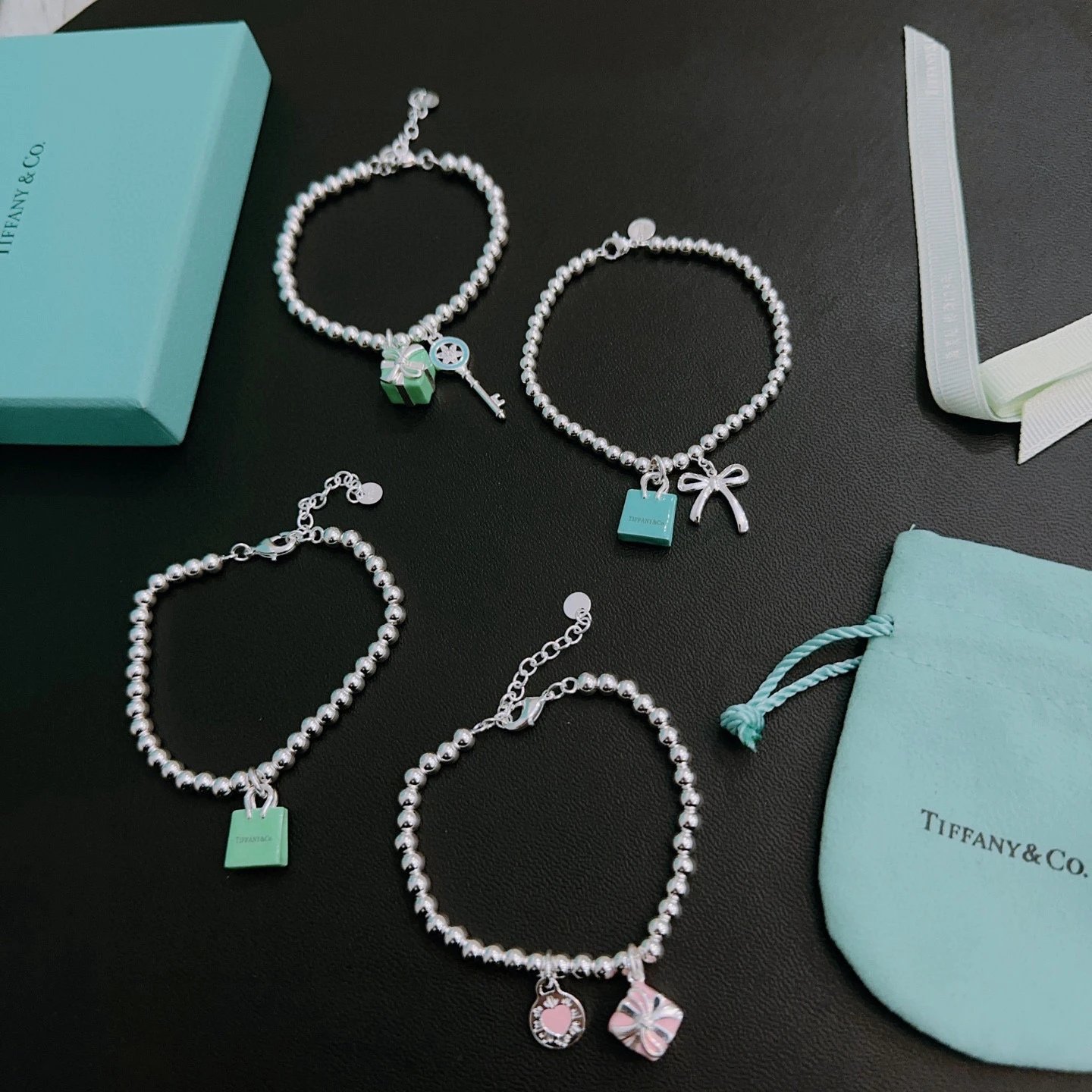 Tiffany Silver Bead Charm Bracelet for Women Gift