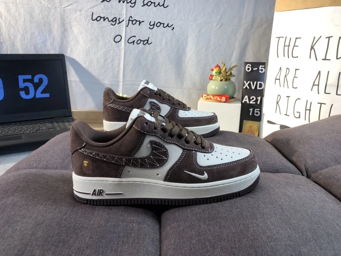 Nike Air Force 1 Brown White Suede Sneakers