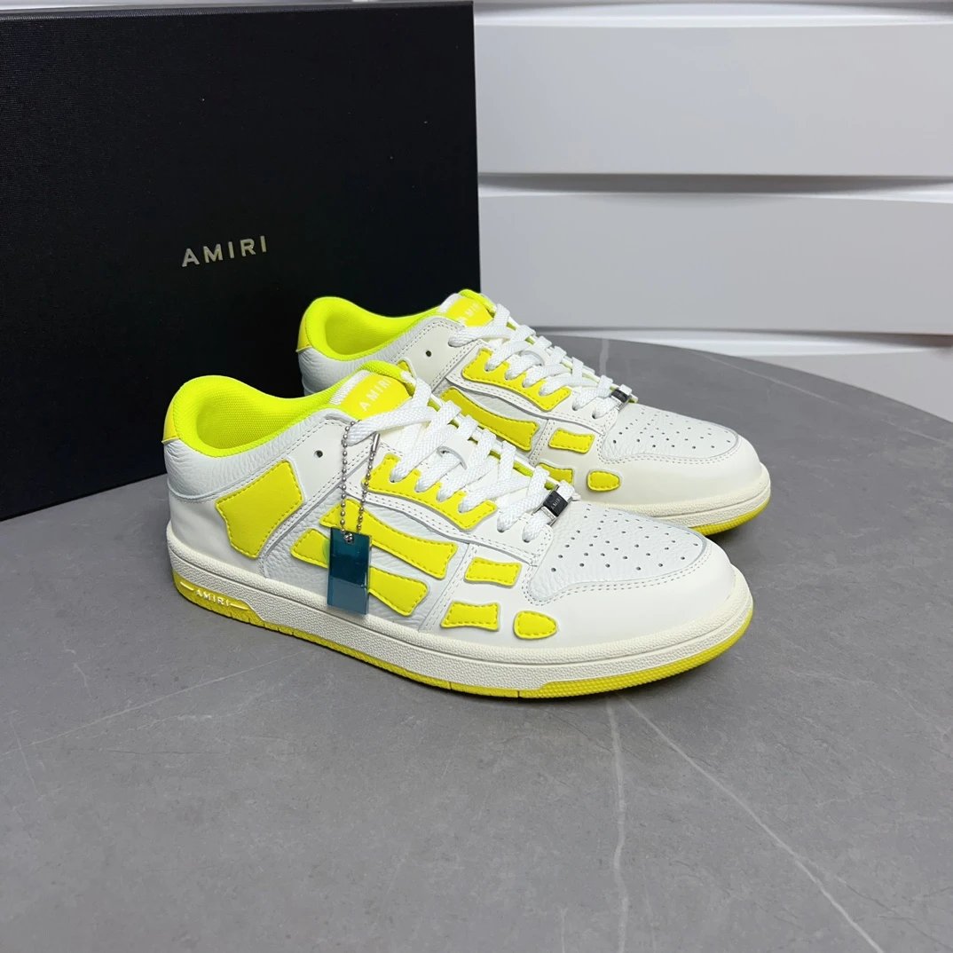 Amiri White Yellow Leather Low Top Sneakers
