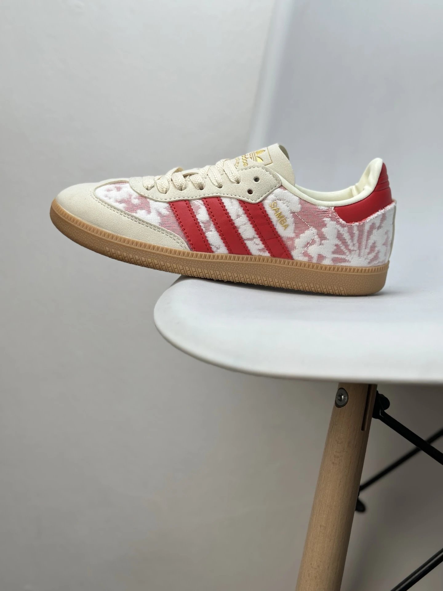 Adidas Samba Red Beige Floral Gum Sole Shoes