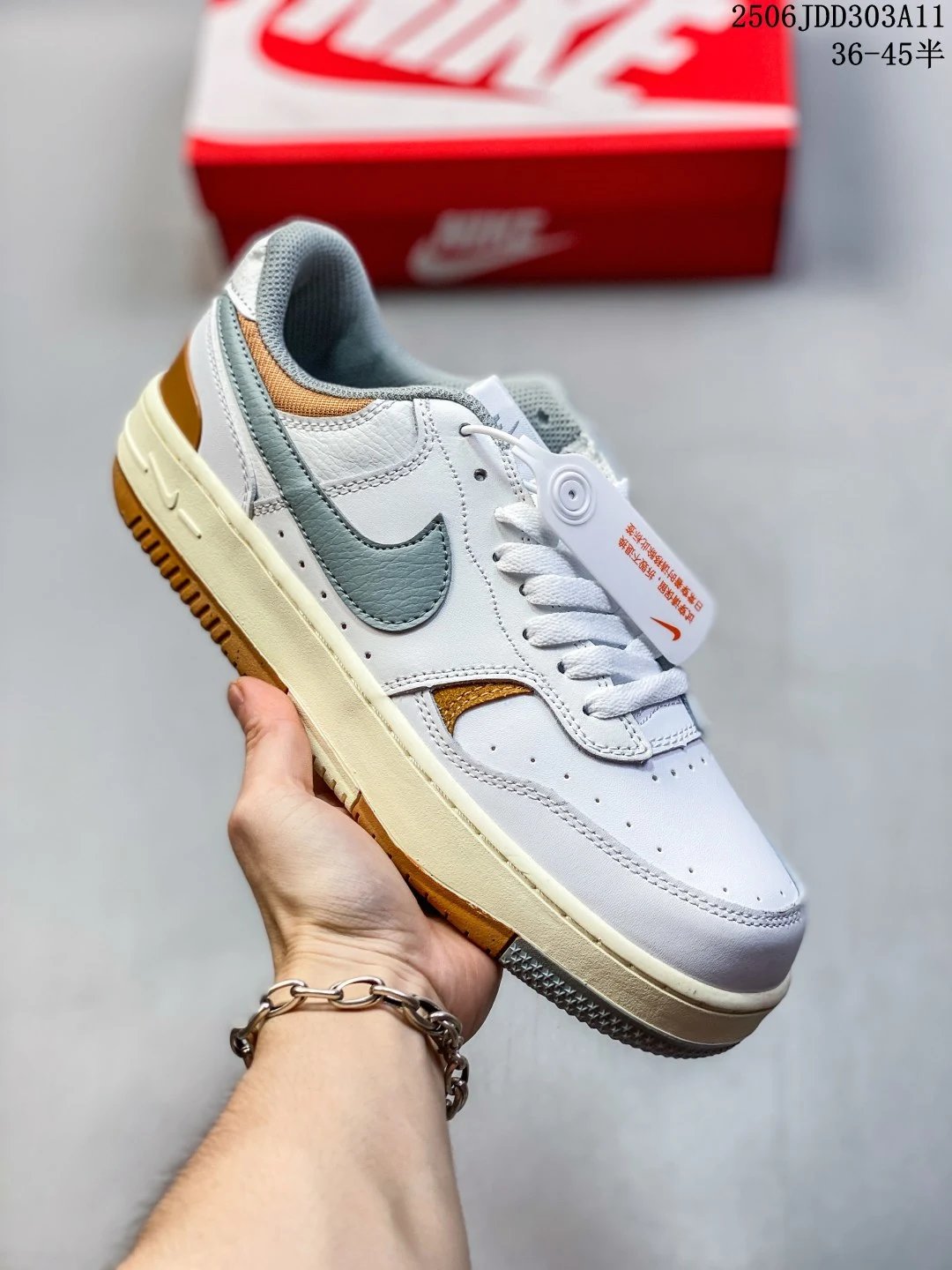 Nike Men’s White Gray Casual Leather Sneakers
