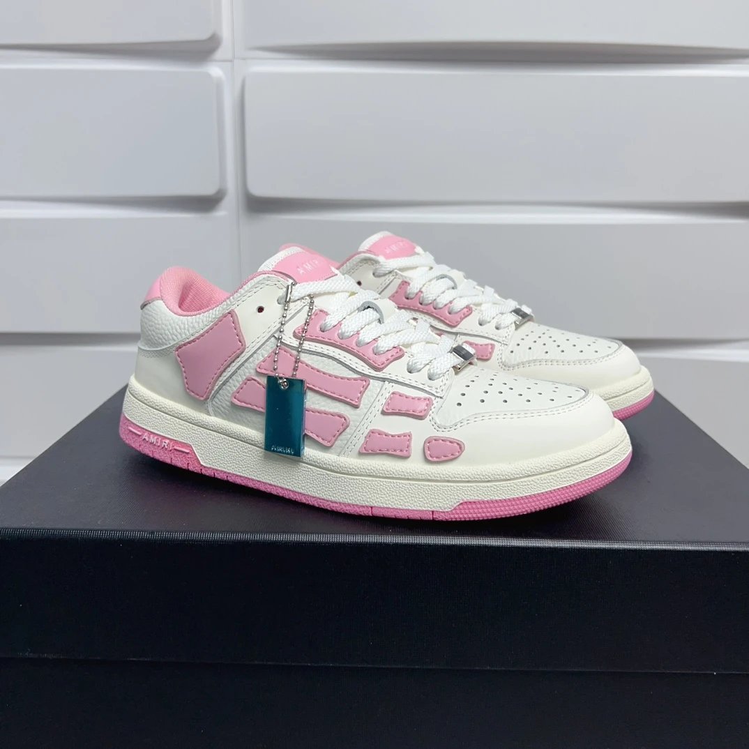 Amiri Women Pink White Leather Low Top Casual Sneakers