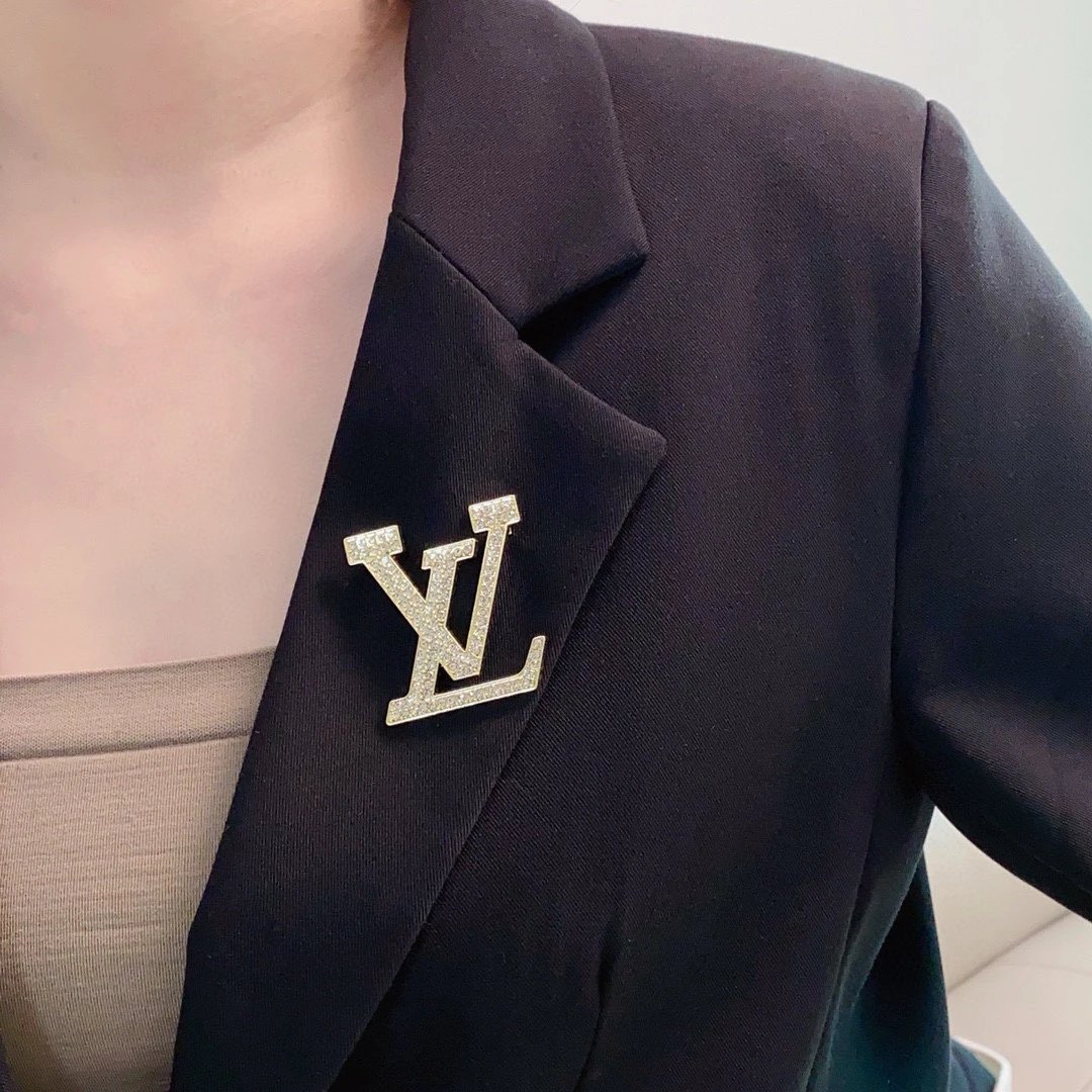 Louis Vuitton Gold Crystal Brooch Pin for Women