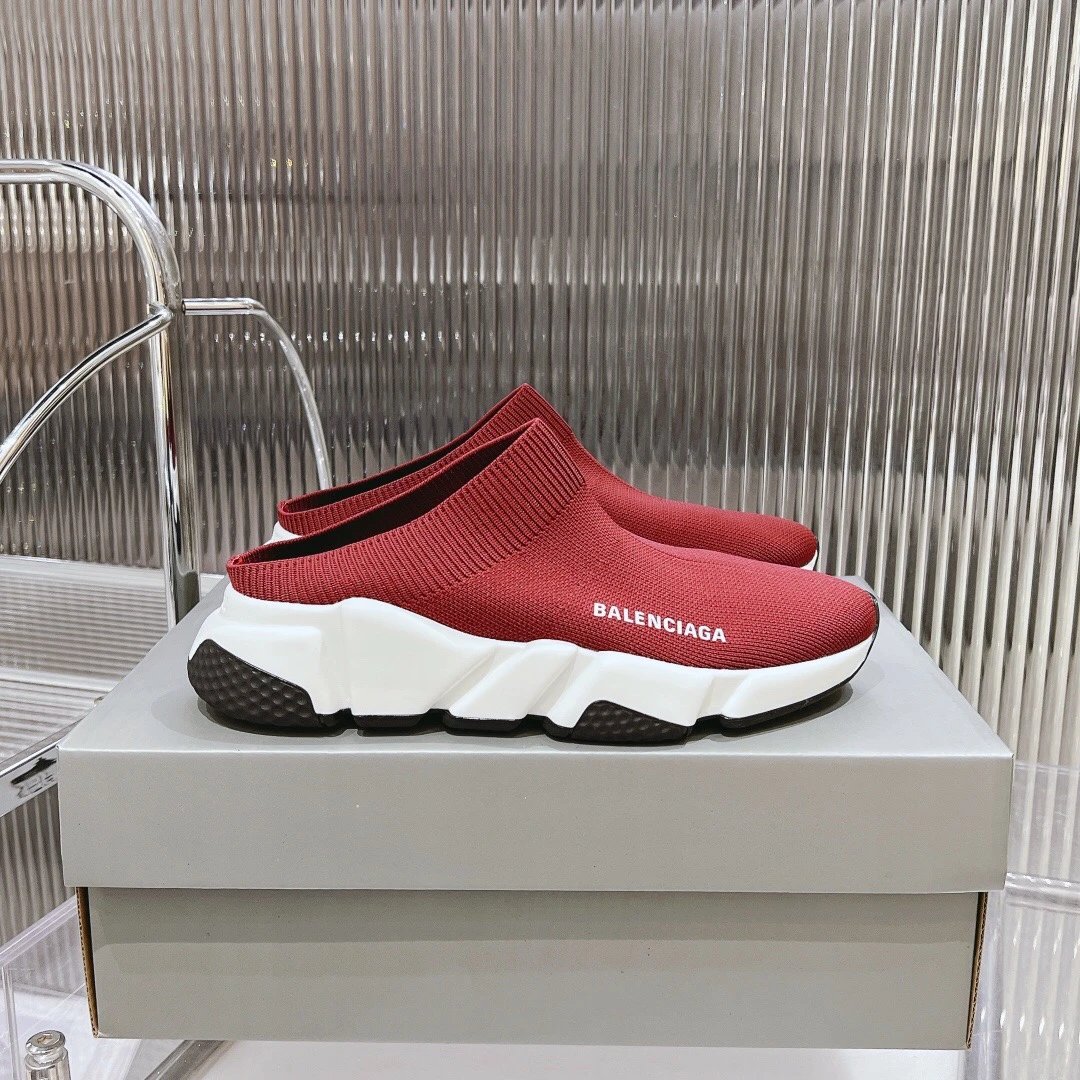 Balenciaga Red Knit Slip-On Sneakers Lightweight Shoes