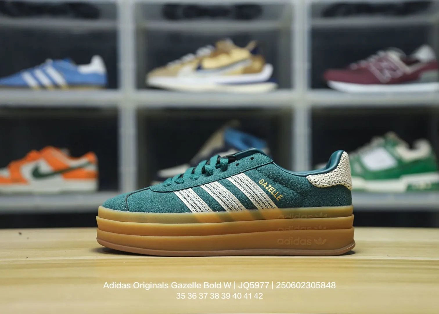 Adidas Gazelle Bold W Green Suede Gum Sole Sneakers
