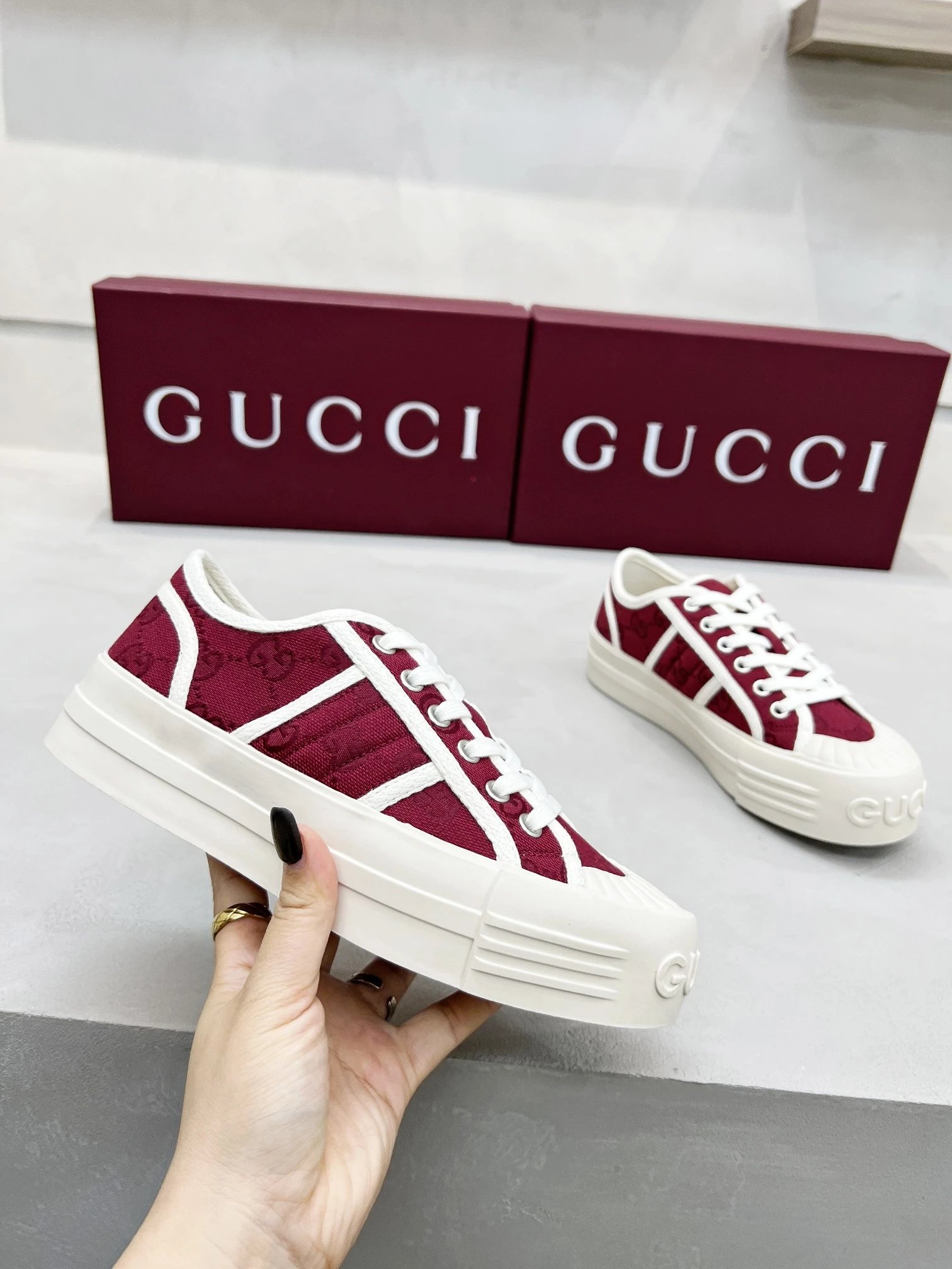 Gucci Red Canvas Platform Sneakers Women’s Shoes