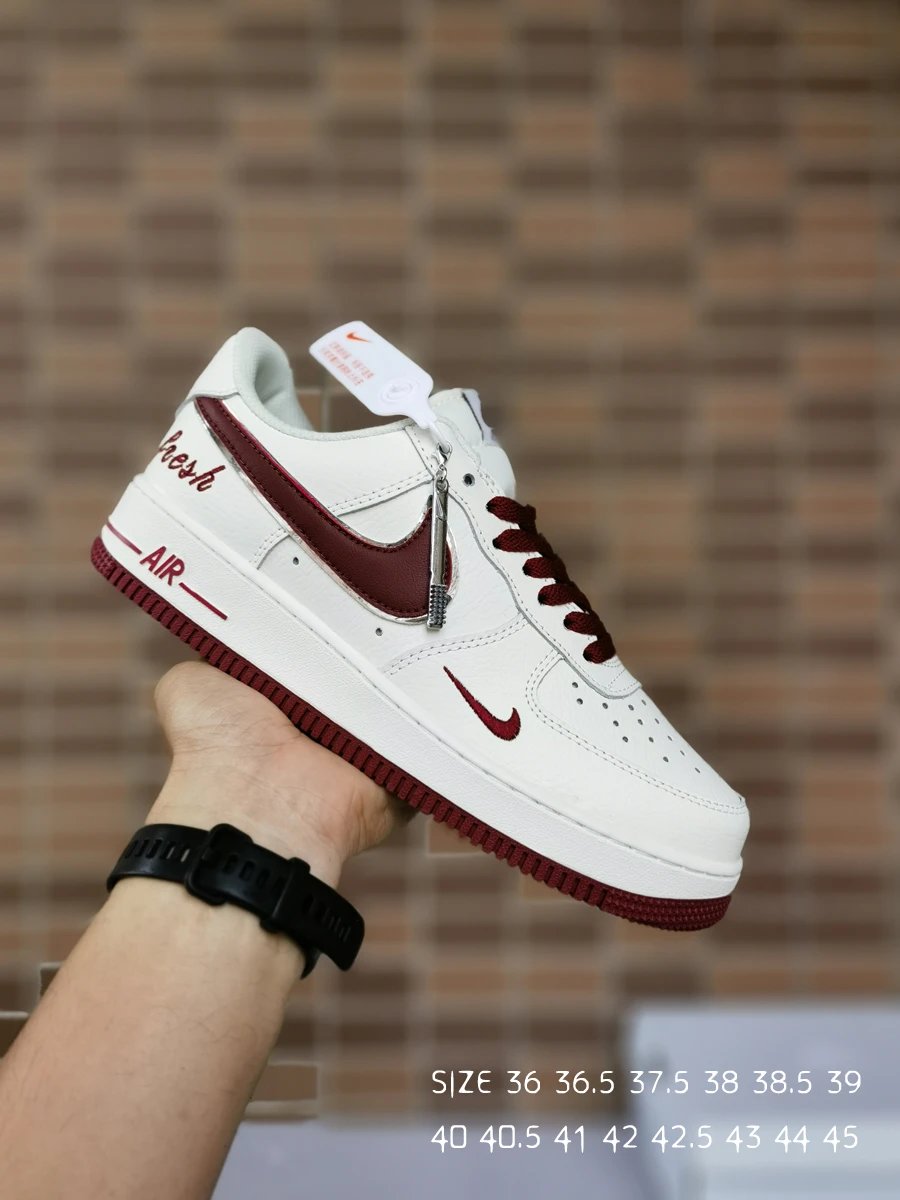 Nike Air Force 1 Low White Burgundy Leather Sneakers