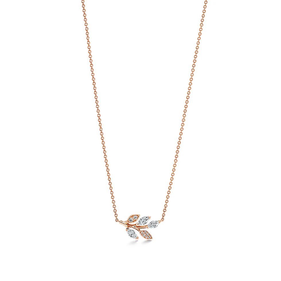 Tiffany Rose Gold Leaf Crystal Necklace for Women