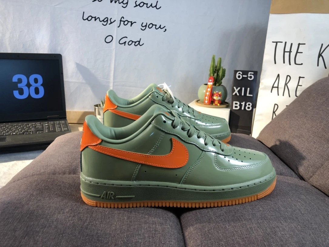 Nike Air Force 1 Low Green Orange Swoosh Sneakers
