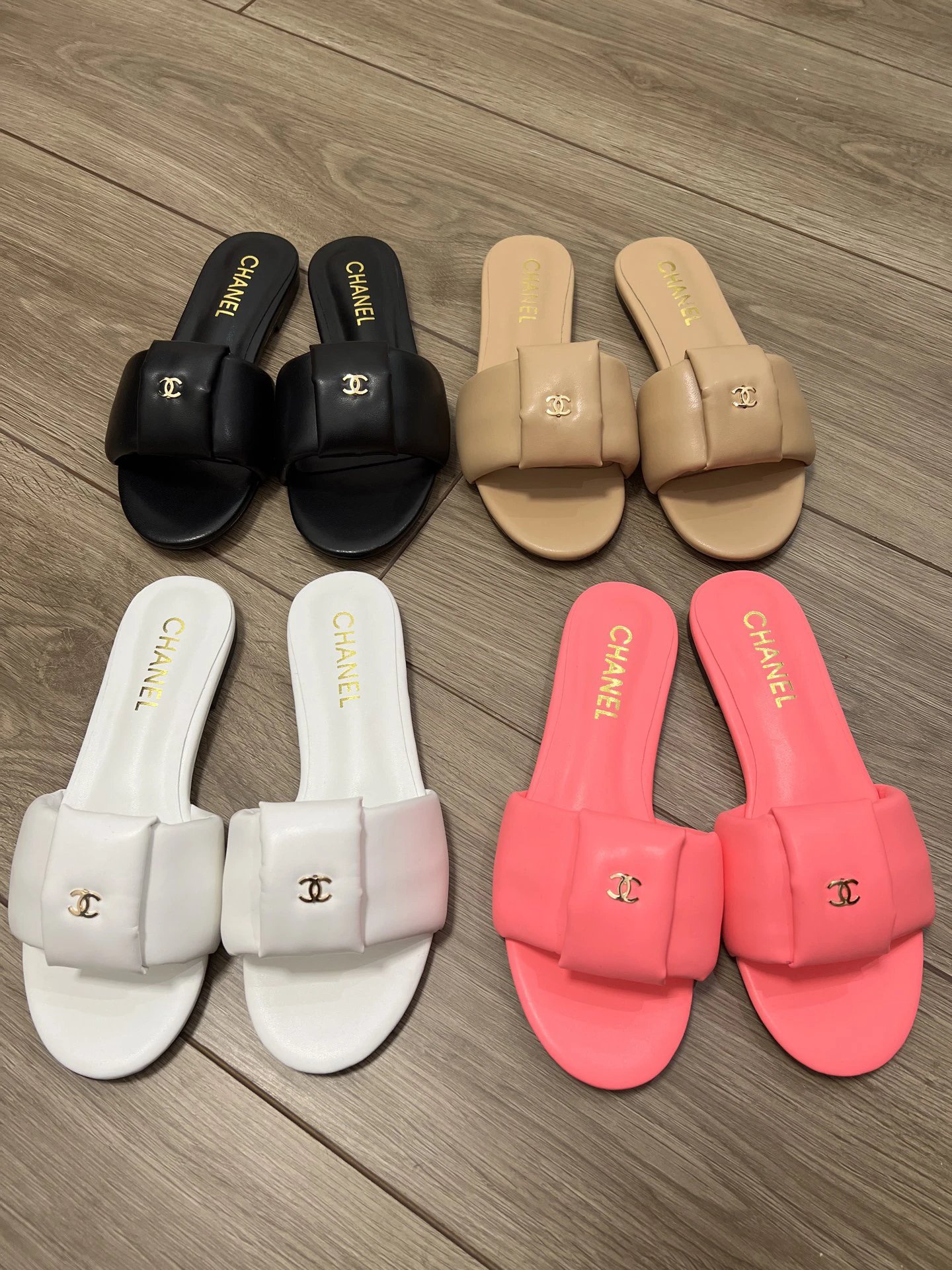 Chanel Women Slides Flat Sandals Gold Logo Summer Comfort