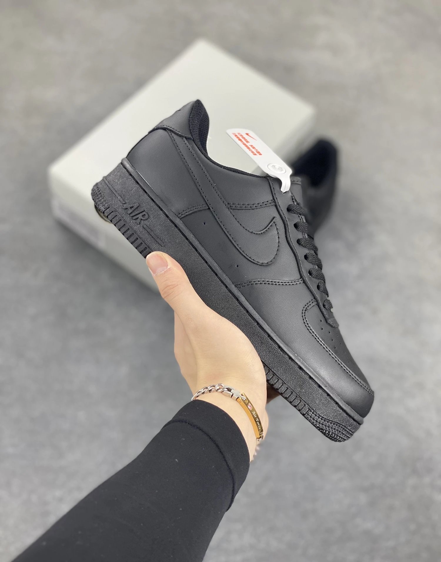 Nike Air Force 1 Black Leather Casual Sneakers