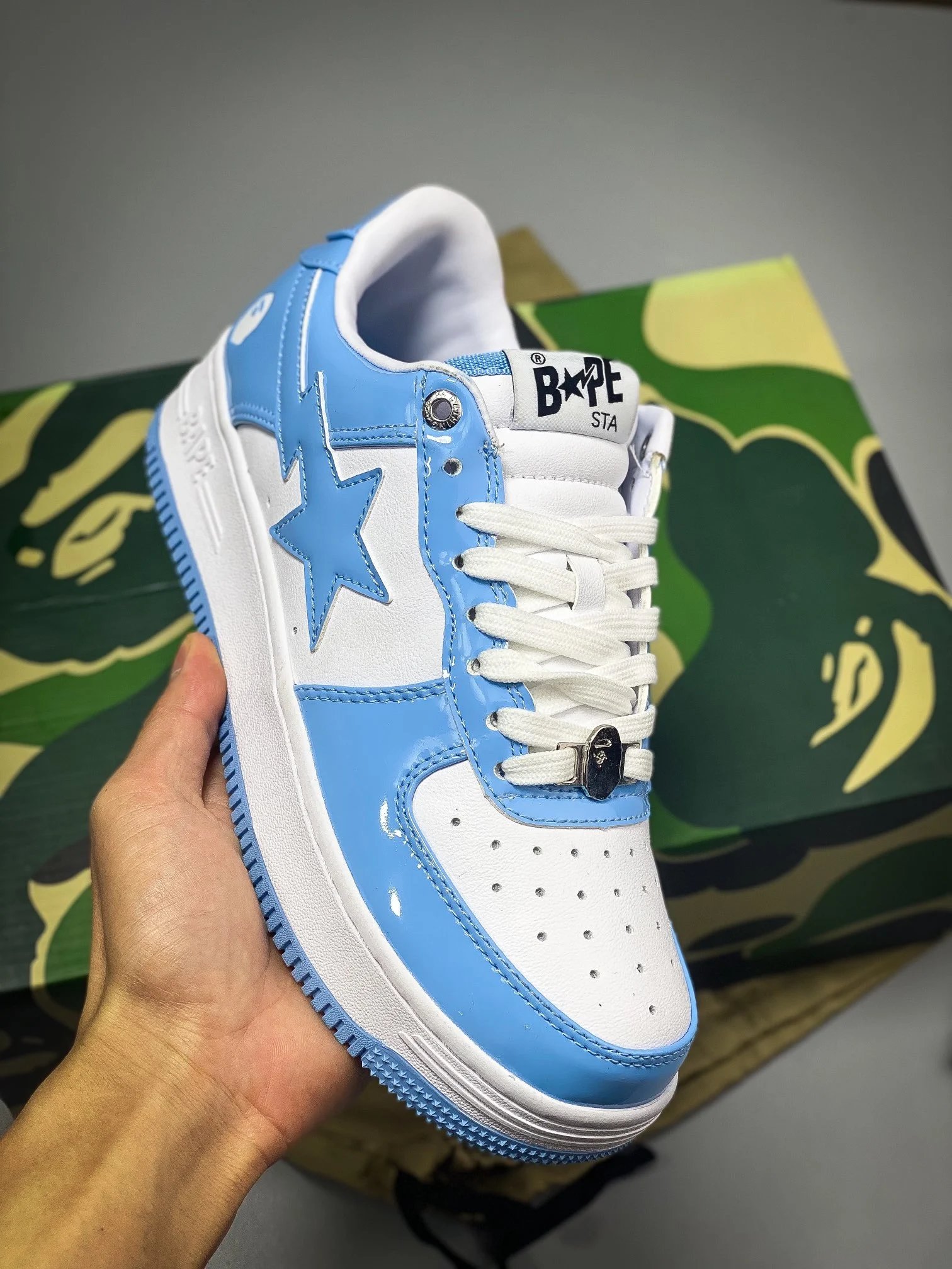 BAPE STA Blue White Leather Sneakers