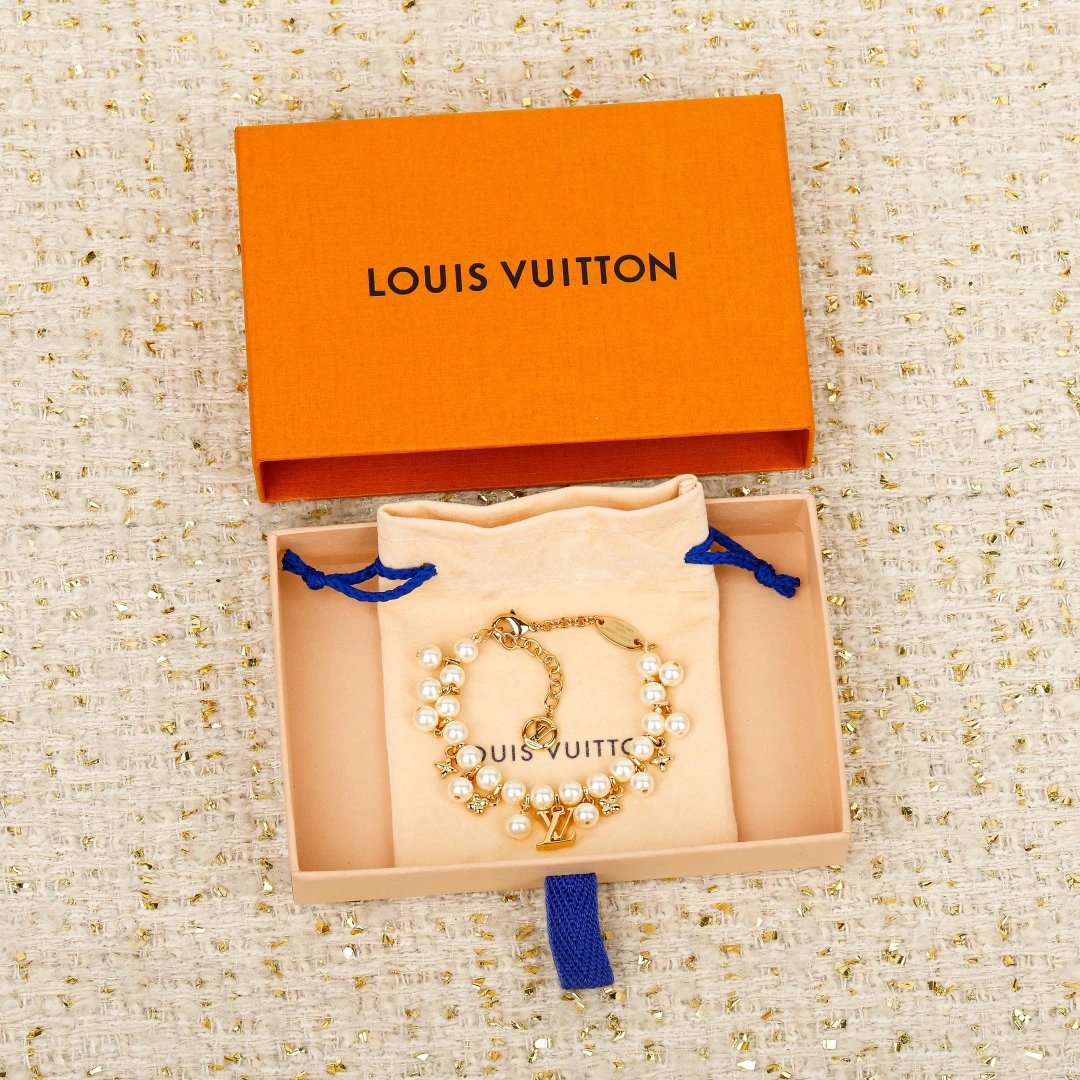 Louis Vuitton Gold Pearl Chain Bracelet Jewelry